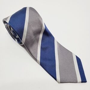 Sprezza Blue & Gray Stripe Men's Silk Neck Tie Repp Fabric 59x2.75" Skinny